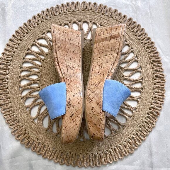 NWOT Stuart Weitzman Blue Suede Summer Wedge Platform Sandals 10B - Picture 4 of 9